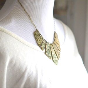 Geometric Pendant Bib Statement Necklace in Antique Gold